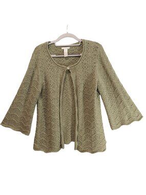 Tweeds Cardigan Womens L Green Angora wool blend scallop texture knit retro 50s